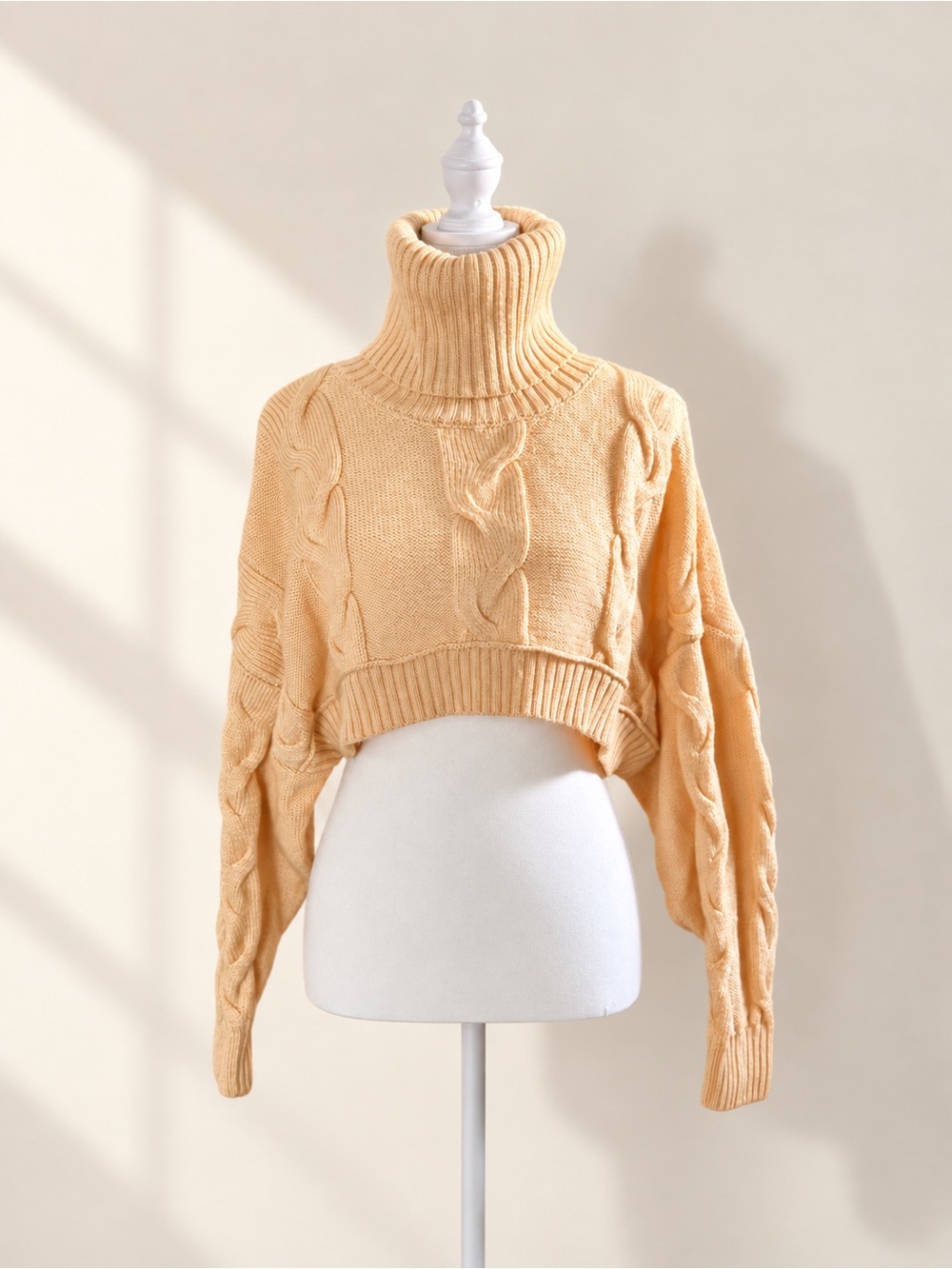Out From Under Peach Cable Knit Cropped Turtleneck Sweater S